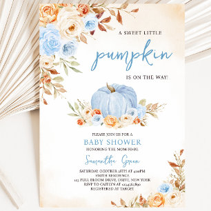 Blue Little Pumpkin Baby Shower Invitation