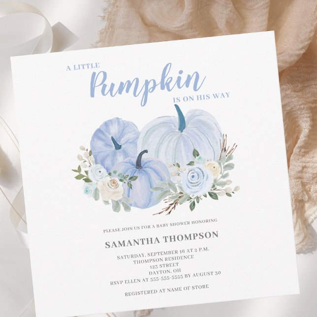 Blue Little Pumpkin Baby Shower Invitation (Creator Uploaded)