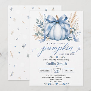Blue Little Pumpkin Boho Autumn Baby Shower Invitation