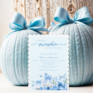 Blue Little Pumpkin Bow Baby Shower Invitation