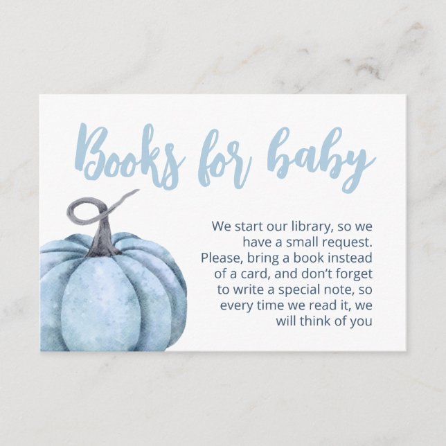 Blue little Pumpkin boy Baby Shower Enclosure Card (Front)