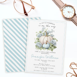Blue little pumpkin boy baby shower invitation