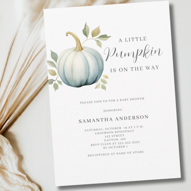 Blue Little Pumpkin Boy Baby Shower Invitation (Creator Uploaded)