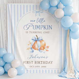 Blue Little Pumpkin Boy Birthday Backdrop Tapestry
