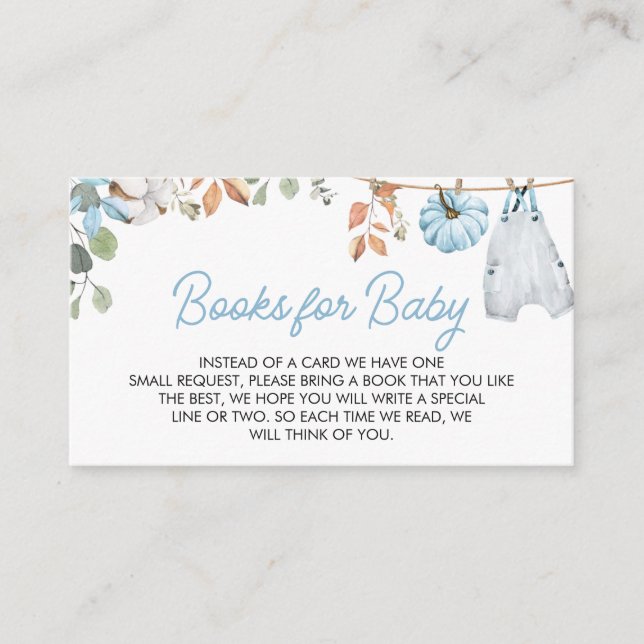 Blue Little Pumpkin Fall Autumn Baby Book for Baby Enclosure Card (Front)