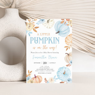 Blue Little Pumpkin Fall Baby Shower Invitation
