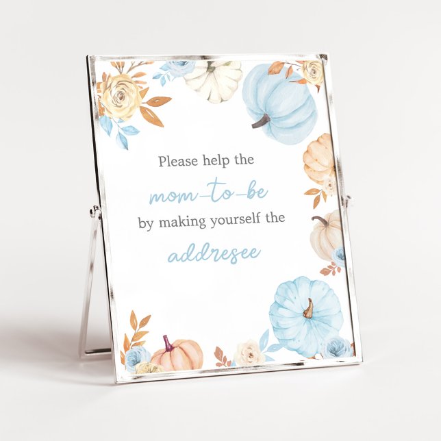 Blue Little Pumpkin Fall Envelope Station Sign (Boy Little Pumpkin Fall Baby Shower Envelope Station Sign)