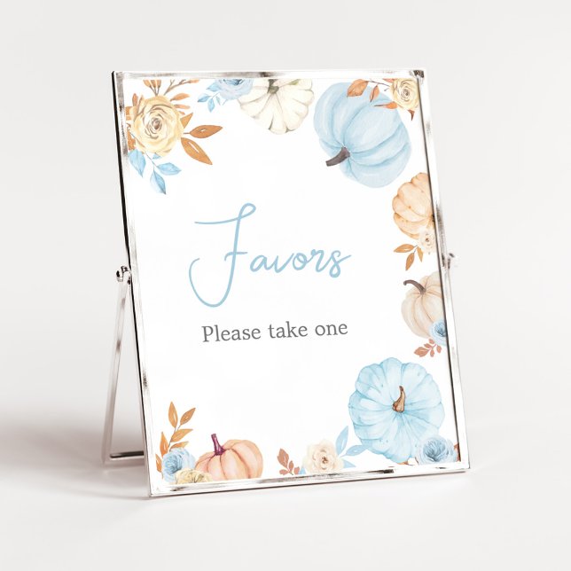 Blue Little Pumpkin Fall Favours Sign (Boy Little Pumpkin Fall Baby Shower Favors Sign)