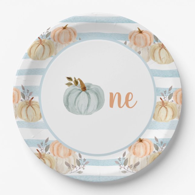 Blue Little Pumpkin First Birthday Plates (Front)