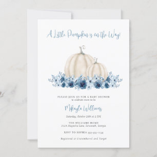 Blue Little Pumpkin is on the Way Boy Baby Shower Invitation