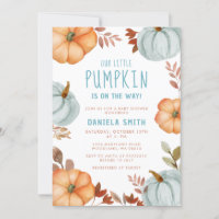 Blue Little Pumpkin Is On The Way Boy Baby Shower