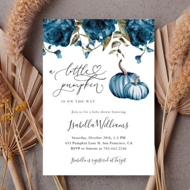 Blue Little Pumpkin Rustic Boy Baby Shower Invitation (Creator Uploaded)