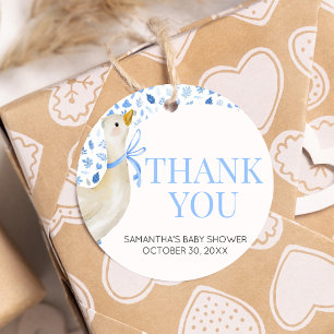 Blue Little Silly Goose Baby Shower Round Favour Tags