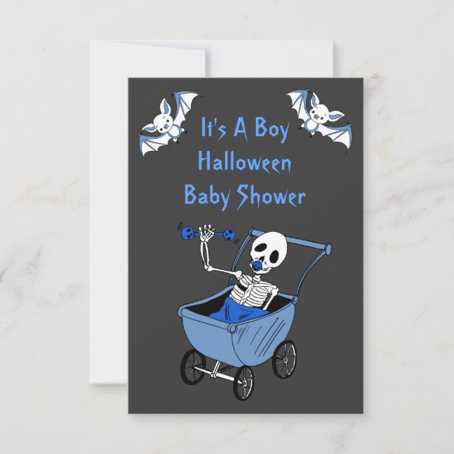 Blue Little Skeleton Baby Shower Invitation Cards (Front)