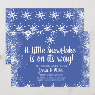 Blue Little Snowflakes Snowy Script Baby Shower Invitation