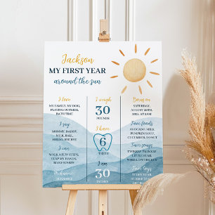 Blue Little Sunshine 1st Birthday Milestone Poster