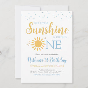 Blue Little Sunshine Birthday Invitation