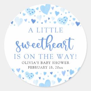 Blue Little Sweetheart Valentine's Day Baby Shower Classic Round Sticker