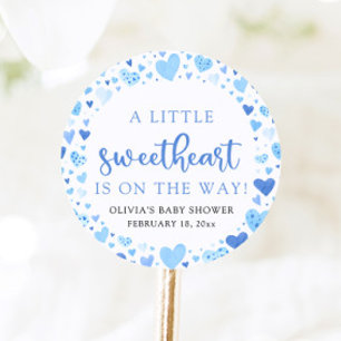 Blue Little Sweetheart Valentine's Day Baby Shower Classic Round Sticker