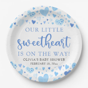 Blue Little Sweetheart Valentine's Day Baby Shower Paper Plate