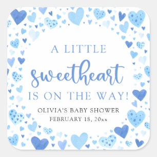 Blue Little Sweetheart Valentine's Day Baby Shower Square Sticker