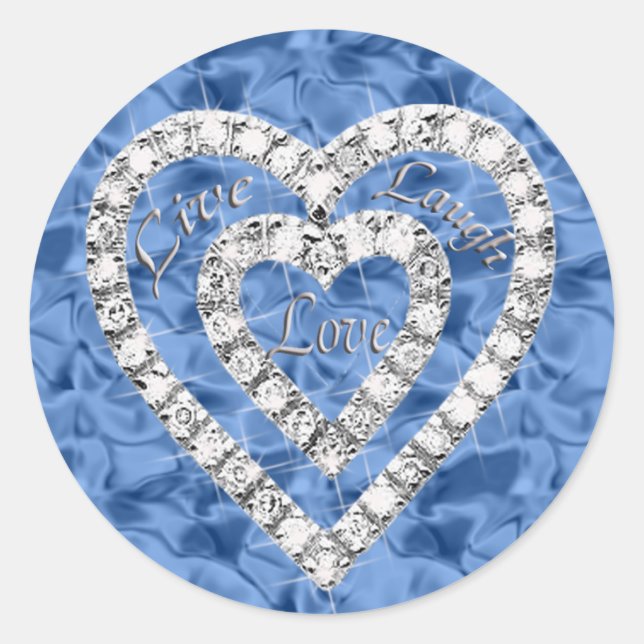 Blue Live Laugh Love Diamond Heart Stickers (Front)