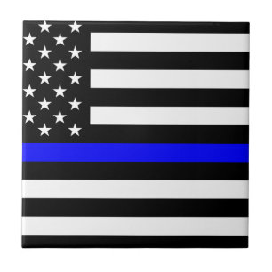 Blue Lives Matter - US Flag Police Thin Blue Line Ceramic Tile