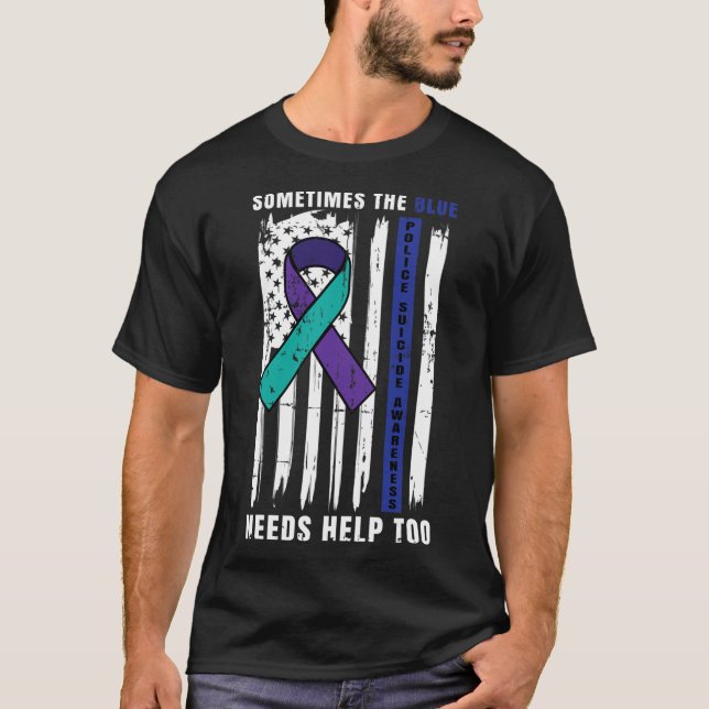 Blue Lives Police Suicide Awareness Law Enforcemen T-Shirt (Front)