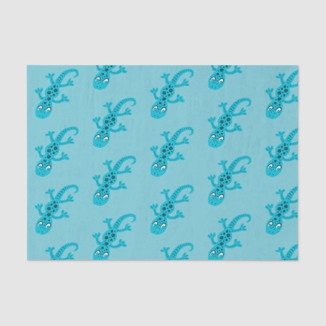 Blue Lizard Gecko on Blue Kids Cute Tissue Paper (Front)