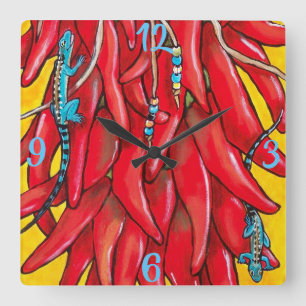 Blue Lizard Red Chilli Chile Pepper Clock Southwes