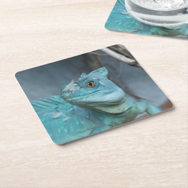 Blue Lizard Square Paper Coaster (Angled)