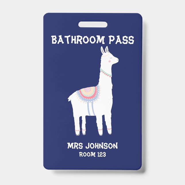 Blue Llama Bathroom Pass ID Badge (Front)