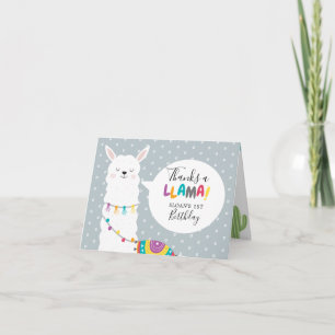 Blue Llama Cactus Photo Thank You Card