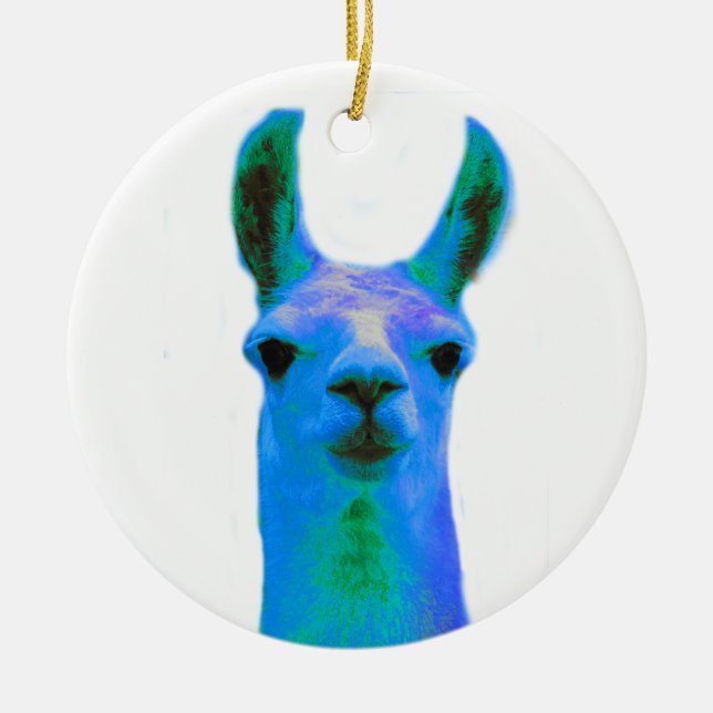 Blue Llama Graphic Ceramic Tree Decoration (Front)