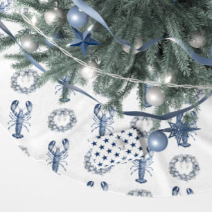 Blue Lobster and Oyster Shell Wreath Brushed Polyester Tree Skirt