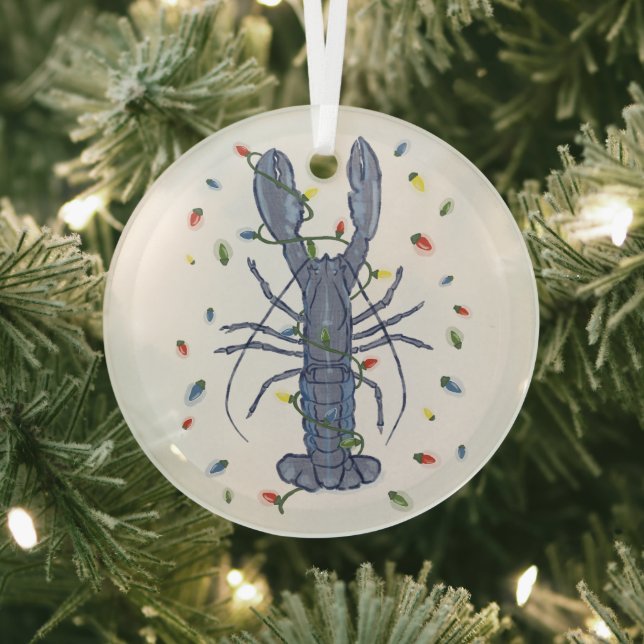 Blue Lobster Christmas Lights Glass Ornament (Insitu)