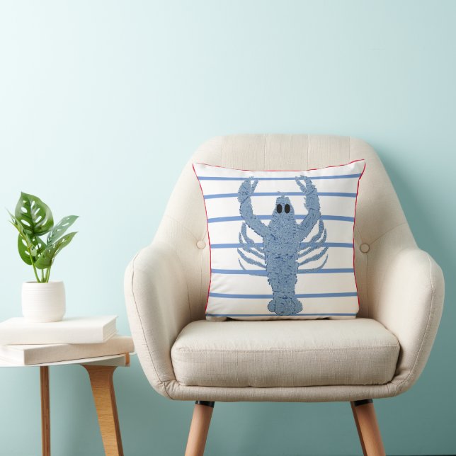 Blue Lobster Ginger Jar Jars Stripe Cushion (Chair)