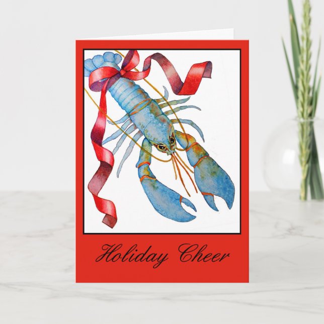 Blue Lobster Holiday Christmas Card (Front)