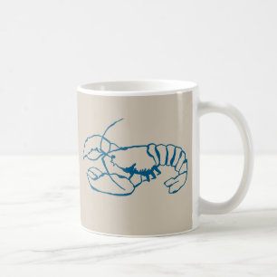 Blue Lobster Line Drawing On Sandy Beach Tan Color Coffee Mug