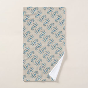 Blue Lobster Line Drawing On Sandy Beach Tan Colou Hand Towel