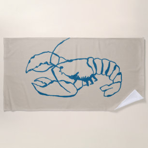 Blue Lobster Line Drawing On Sandy Beach Tan Colou Towel