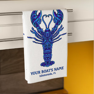 Blue Lobster Nautical Fisherman Boat Name Tea Towel