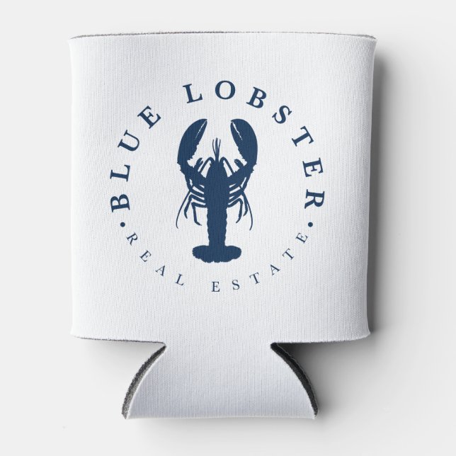 Blue Lobster Real Estate Button Can Cooler (Front)