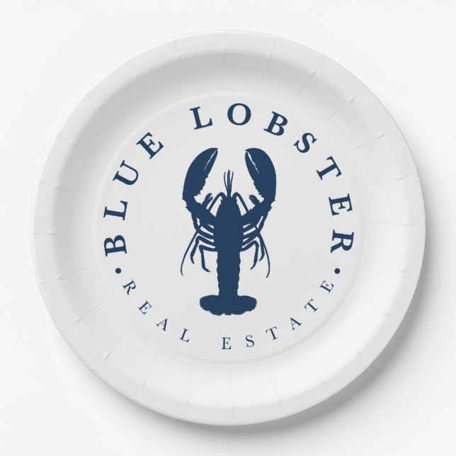 Blue Lobster Real Estate Button Paper Plate (Front)