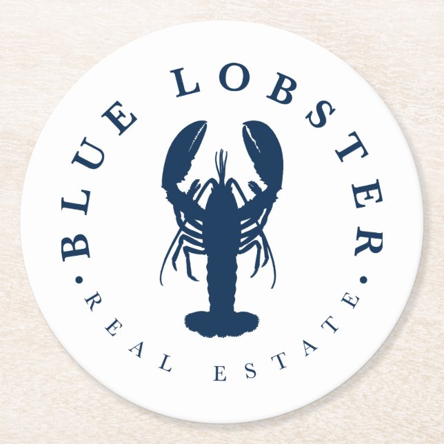 Blue Lobster Real Estate Button Round Paper Coaster (Front)