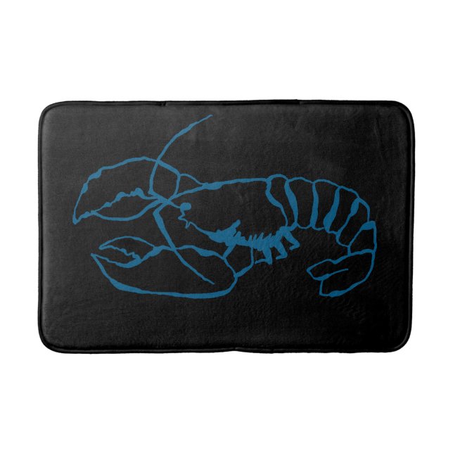 Blue Lobster Sea Animal Simple Outline Drawing Art Bath Mat (Front)