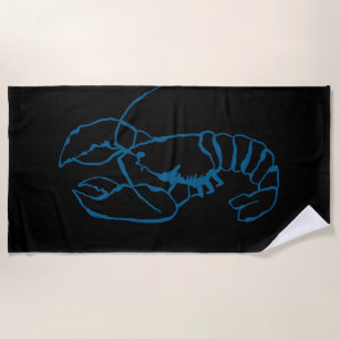 Blue Lobster Sea Animal Simple Outline Drawing Art Beach Towel