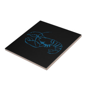 Blue Lobster Sea Animal Simple Outline Drawing Art Ceramic Tile