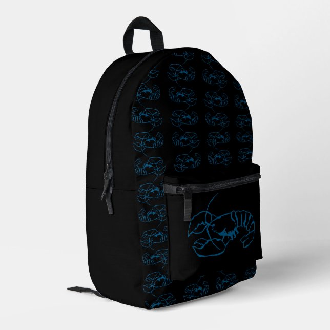 Blue Lobster Sea Animal Simple Outline Drawing Art Printed Backpack (Back Corner Left)