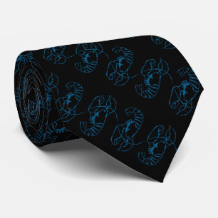 Blue Lobster Sea Animal Simple Outline Drawing Art Tie